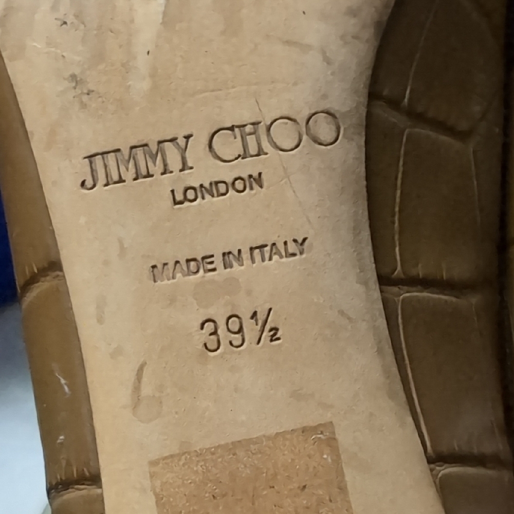 Jimmy Choo Croc-Embossed Tan Peep-Toe Heels - Picture 7 of 7